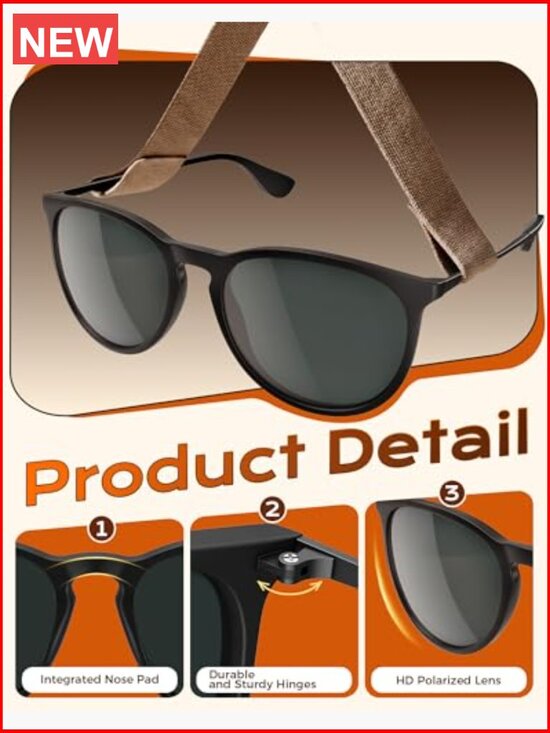 Polarized Retro Round Sunglasses UV400 Protection 3 Pack main image 6